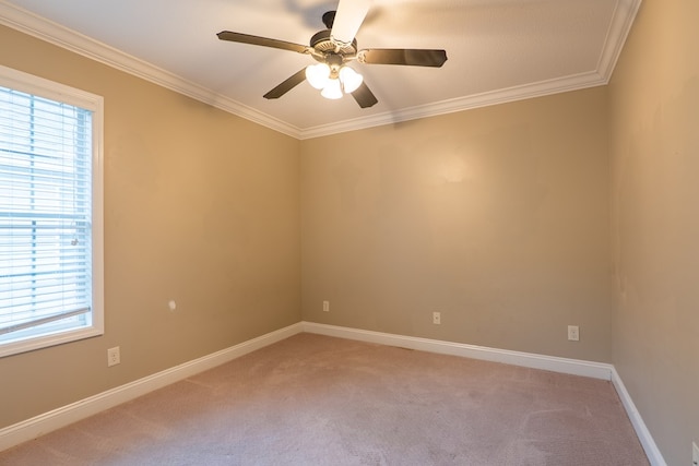 empty room featuring ornamental molding, carpet flooring, and a wealth of natural light