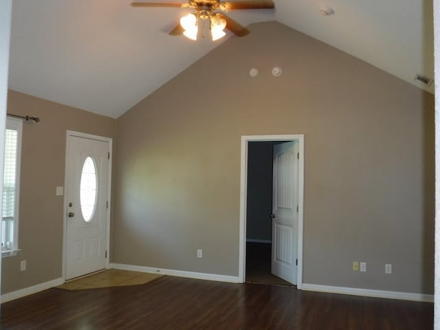 3575 Beulah Cir, Valdosta, GA 31605 - entryway with ceiling fan, wood finished floors, and lofted ceiling