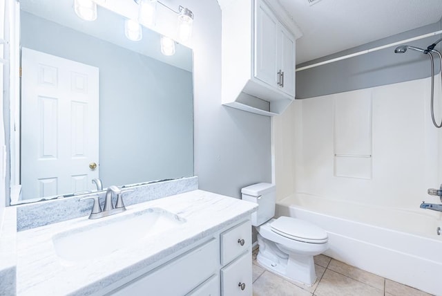 full bathroom with tile patterned flooring, vanity, shower / bathtub combination, and toilet