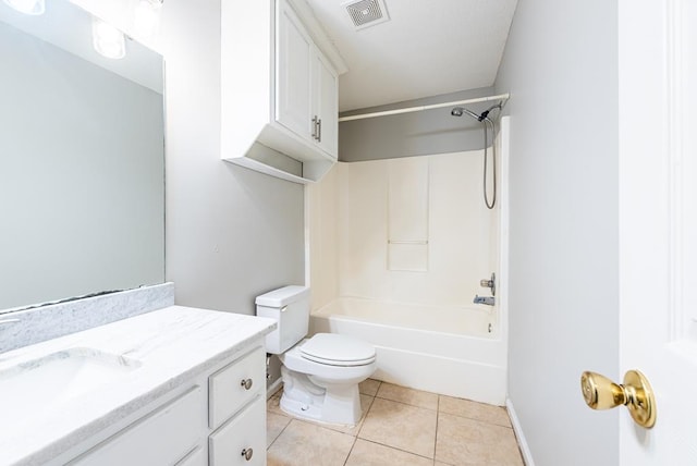 full bathroom featuring tile patterned flooring, vanity, toilet, and tub / shower combination