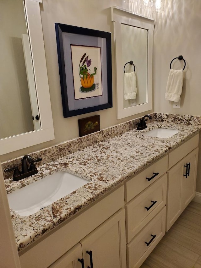 bathroom featuring vanity and wood-type flooring