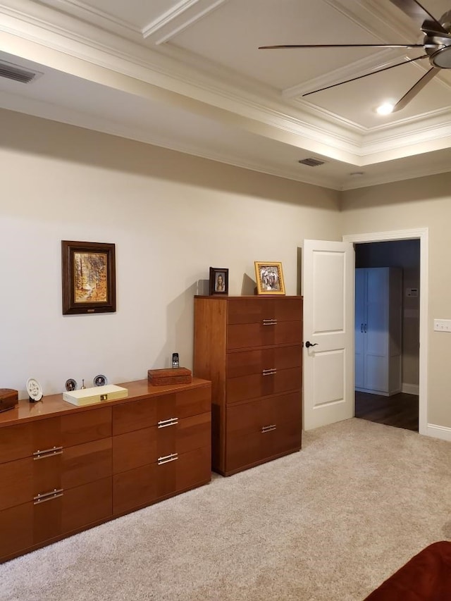 carpeted bedroom featuring crown molding