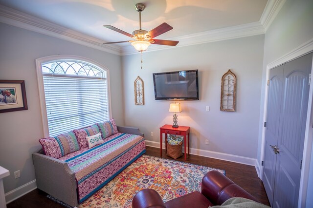 5643 Timberwind Cir, Lake Park, GA 31636 - living area with a ceiling fan, ornamental molding, wood finished floors, and baseboards