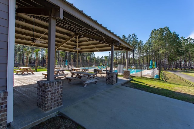 view of community with a pool, a patio area, and fence