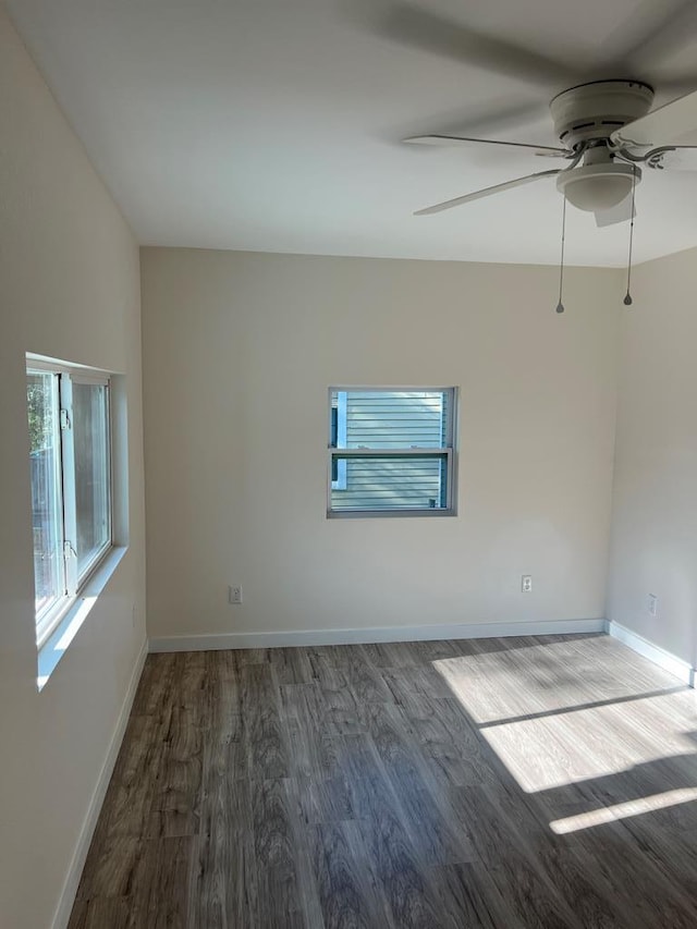 unfurnished room featuring ceiling fan and hardwood / wood-style floors