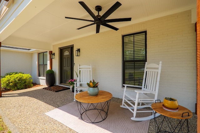 view of patio / terrace featuring ceiling fan and a porch