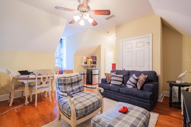 4333 Spring Branch Cir, Valdosta, GA 31601 - living room featuring lofted ceiling, wood finished floors, and ceiling fan