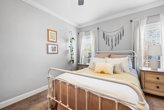 4186 Bowen Way, Valdosta, GA 31605 - carpeted bedroom featuring ornamental molding, baseboards, and a ceiling fan