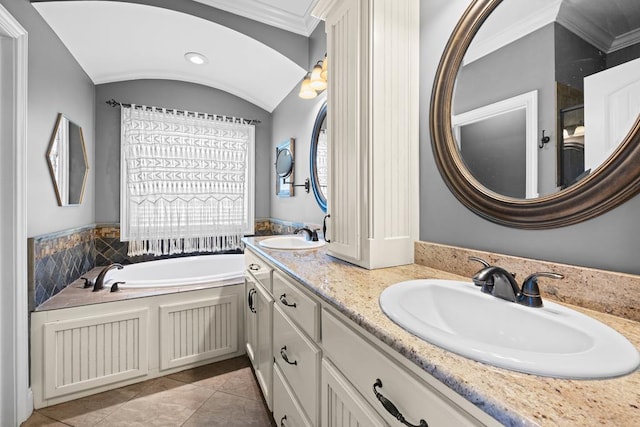 4186 Bowen Way, Valdosta, GA 31605 - full bathroom featuring double vanity, a bath, tile patterned floors, and ornamental molding