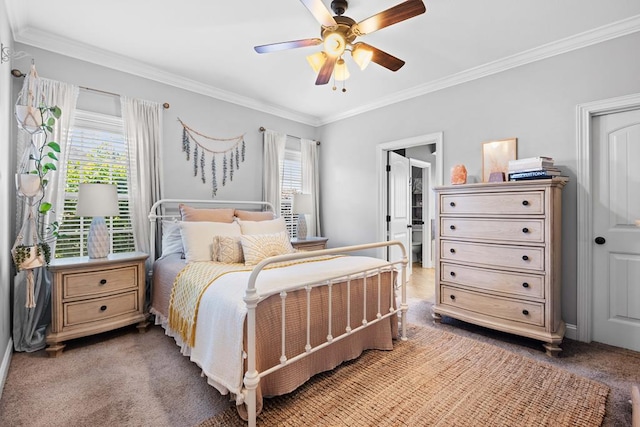 4186 Bowen Way, Valdosta, GA 31605 - bedroom featuring light carpet, crown molding, and ceiling fan
