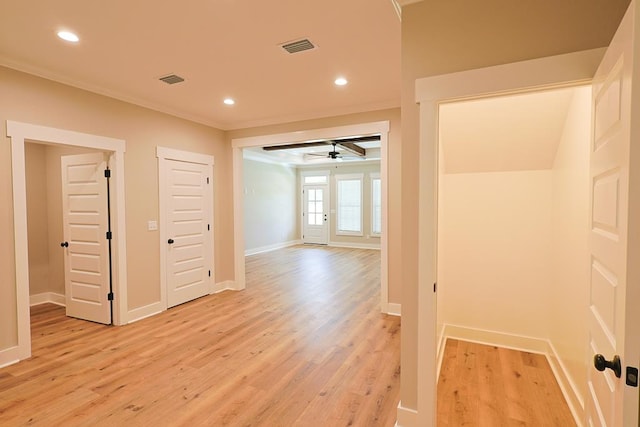 2830 Loch Laurel Rd, Valdosta, GA 31601 - hall featuring crown molding, light wood-style floors, baseboards, and recessed lighting