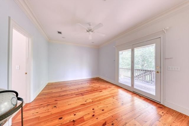 8262 Troupeville Rd, Valdosta, GA 31602 - unfurnished room with light wood-style flooring, ceiling fan, crown molding, and baseboards
