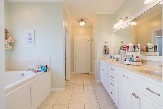 4311 Mossy Creek Rd, Valdosta, GA 31602 - full bath with tile patterned flooring, double vanity, crown molding, a bath, and baseboards