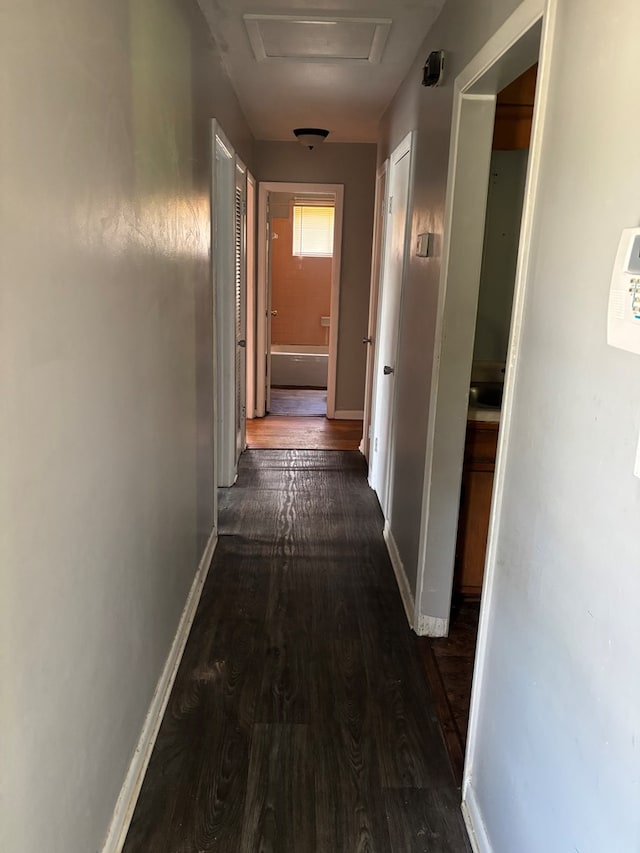 1511 E Moore St, Valdosta, GA 31601 - corridor with dark wood-type flooring and attic access