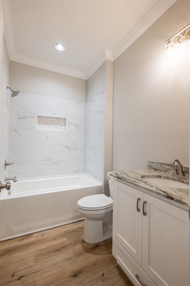 1848 W Marion Ave, Lake Park, GA 31636 - full bath with vanity, washtub / shower combination, crown molding, wood finished floors, and recessed lighting