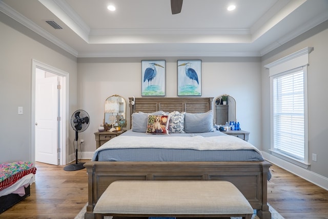 1848 W Marion Ave, Lake Park, GA 31636 - bedroom featuring a tray ceiling, wood finished floors, crown molding, recessed lighting, and ceiling fan