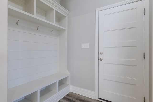 mudroom with dark hardwood / wood-style flooring