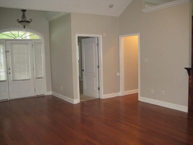 3745 Old Vine Way, Valdosta, GA 31605 - entrance foyer featuring wood finished floors, baseboards, ornamental molding, and vaulted ceiling