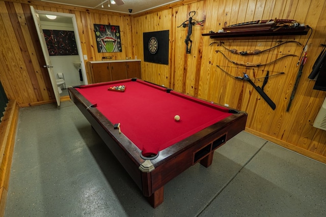 203 Murray Mccranie Rd, Norman Park, GA 31771 - recreation room with wooden walls, billiards table, and ceiling fan