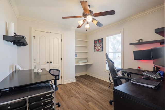 203 Murray Mccranie Rd, Norman Park, GA 31771 - office space featuring a ceiling fan, wood finished floors, ornamental molding, and built in features