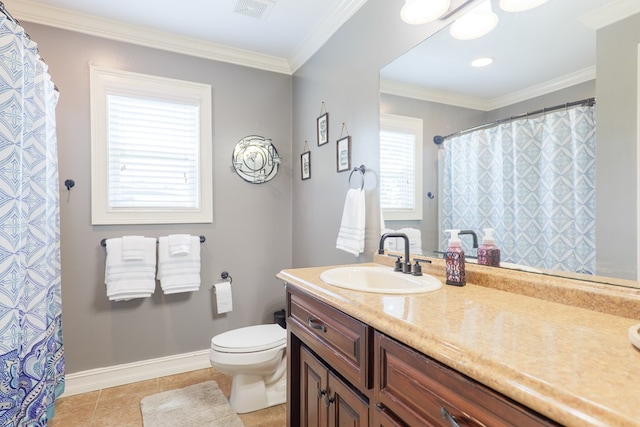 203 Murray Mccranie Rd, Norman Park, GA 31771 - bathroom featuring vanity, tile patterned floors, ornamental molding, and a shower with shower curtain