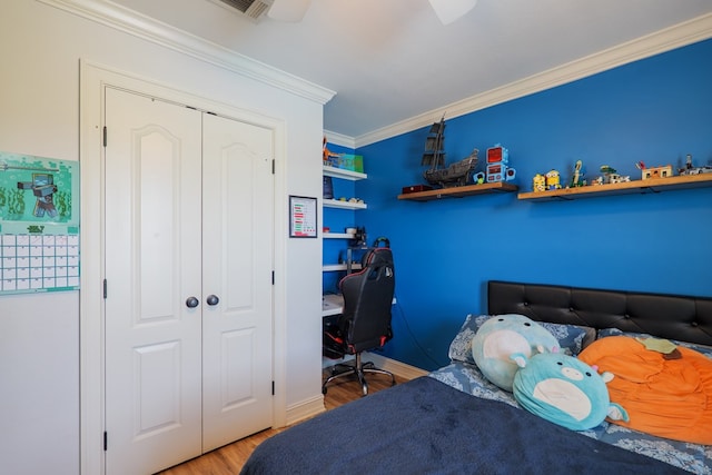 203 Murray Mccranie Rd, Norman Park, GA 31771 - bedroom featuring ornamental molding, wood finished floors, an office area, and a closet