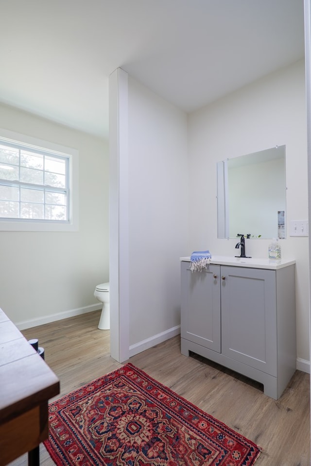 6041 NE Edmundson Rd, Hahira, GA 31632 - bathroom with vanity, wood finished floors, toilet, and baseboards