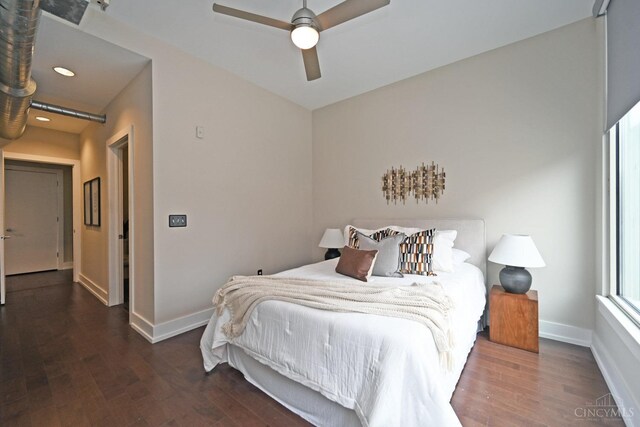 1 Mercer St Unit 204, Cincinnati, OH 45202 - bedroom with baseboards, recessed lighting, a ceiling fan, and wood finished floors