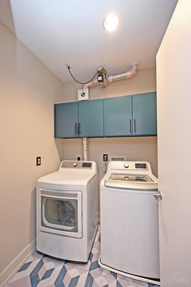 1 Mercer St Unit 204, Cincinnati, OH 45202 - laundry area featuring cabinet space, separate washer and dryer, baseboards, and light floors