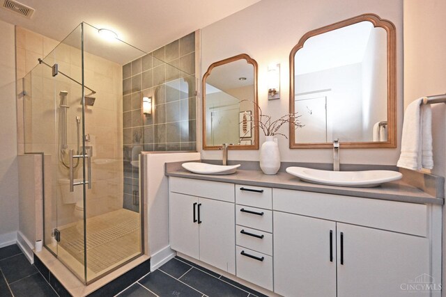 1 Mercer St Unit 204, Cincinnati, OH 45202 - bathroom featuring visible vents, a shower stall, a sink, and tile patterned flooring