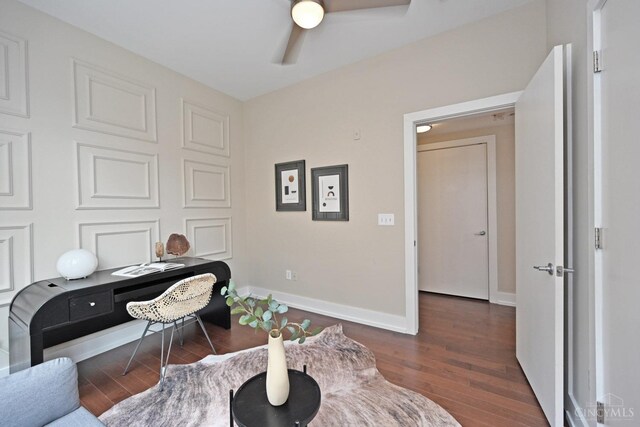 1 Mercer St Unit 204, Cincinnati, OH 45202 - home office featuring baseboards, a ceiling fan, and dark wood-style floors