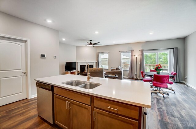 61 Goldfish Ln, Pierce Twp, OH 45102 - kitchen with a sink, dishwasher, plenty of natural light, dark wood-type flooring, and recessed lighting