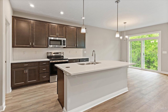 4517 Renaissance Park Dr, Middletown, OH 45005 - kitchen featuring appliances with stainless steel finishes, a sink, decorative backsplash, light wood-type flooring, and baseboards