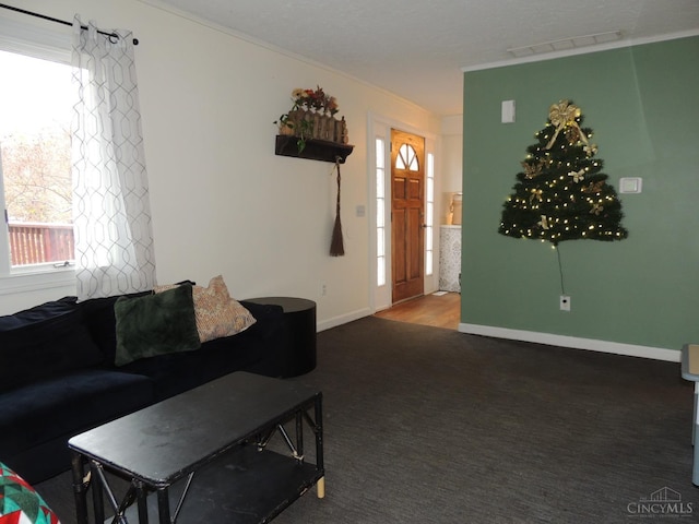 770 Sutton Rd, Anderson Twp, OH 45230 - carpeted living room with baseboards and ornamental molding
