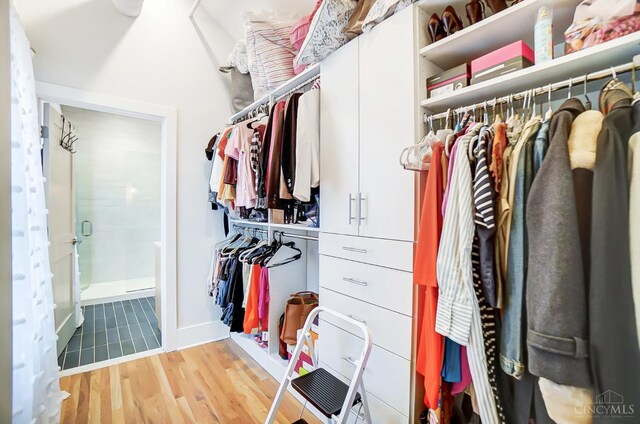 spacious closet with light hardwood / wood-style floors