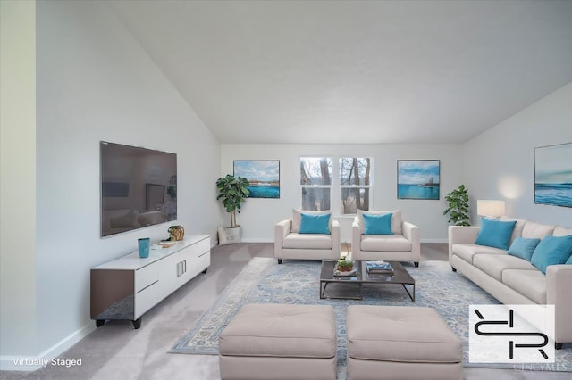 5103 Washburn Rd, Brushcreek Twp, OH 45133 - living area with vaulted ceiling, baseboards, and light carpet