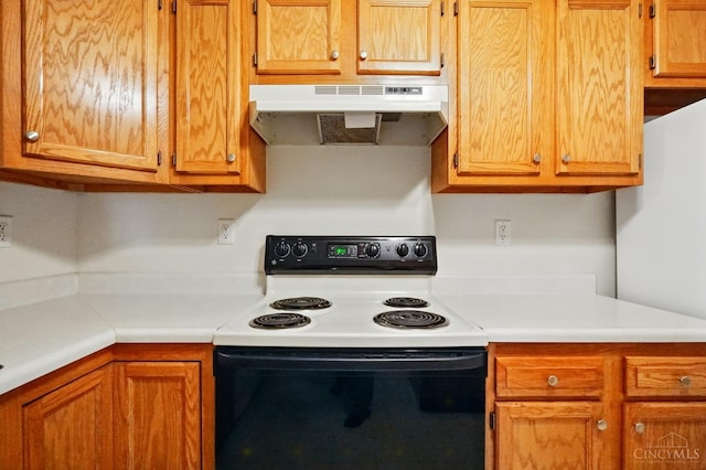 7918 Jessies Way Unit 201, Fairfield Twp, OH 45011 - kitchen featuring range with electric stovetop, under cabinet range hood, and light countertops