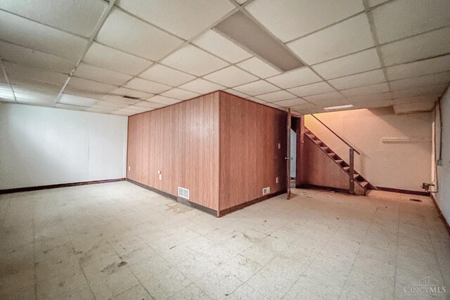 3236 Deborah Ln, Green Twp, OH 45239 - finished below grade area featuring visible vents, a paneled ceiling, light floors, and stairs
