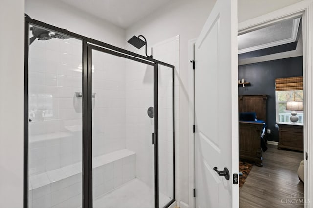 1113 Clover Field Dr, Miami Twp, OH 45140 - full bath featuring a shower stall, connected bathroom, and wood finished floors