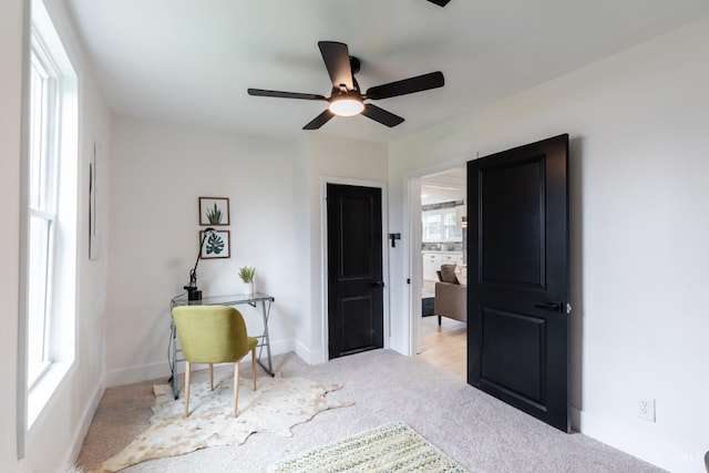 11475 Colthar Rd, Clark Twp, OH 45106 - carpeted home office featuring ceiling fan and baseboards