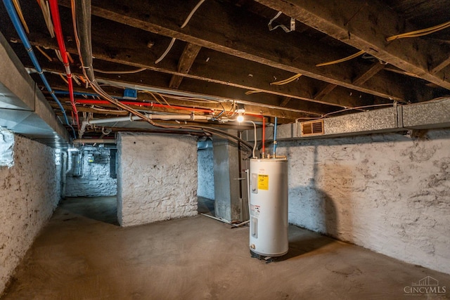 1318 Knowlton St, Cincinnati, OH 45223 - unfinished basement with electric water heater and visible vents