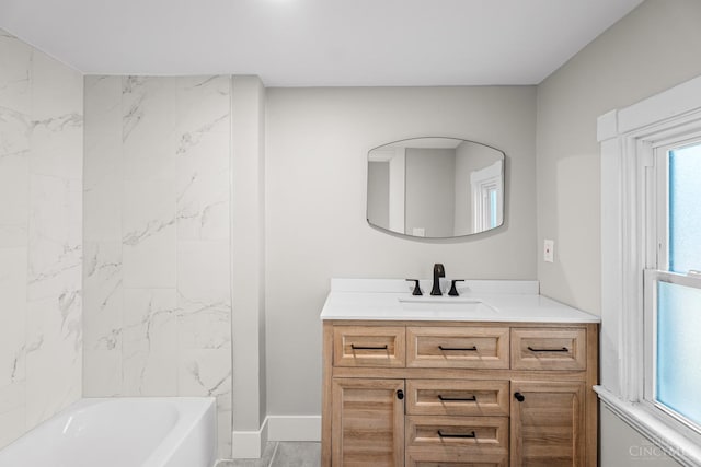 1318 Knowlton St, Cincinnati, OH 45223 - bathroom with baseboards, vanity, and shower / tub combination