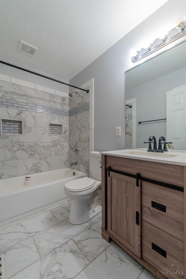 10701 Stone Ridge Way, Harrison, OH 45030 - full bathroom featuring marble finish floor, visible vents, toilet, vanity, and  shower combination