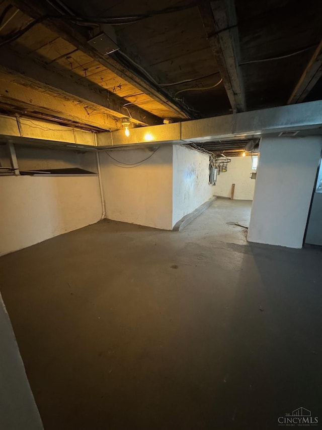 view of unfinished basement
