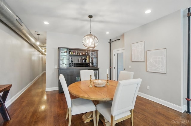 1308 Broadway St Unit 2, Cincinnati, OH 45202 - dining area with dark wood-type flooring, baseboards, recessed lighting, and a dry bar