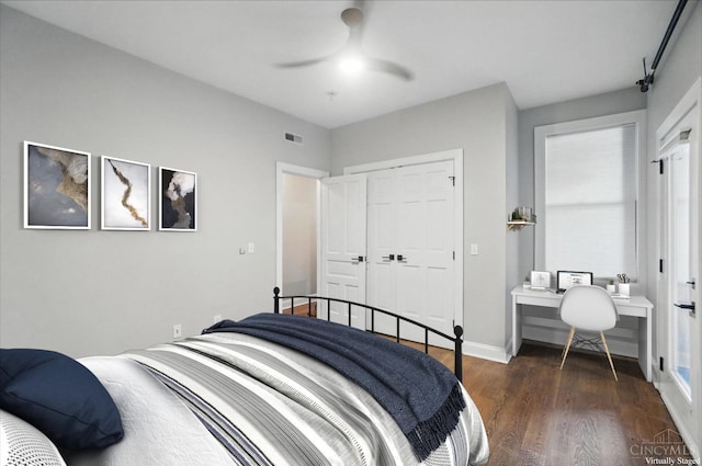 1308 Broadway St Unit 2, Cincinnati, OH 45202 - bedroom featuring wood finished floors, a closet, a desk, baseboards, and a ceiling fan