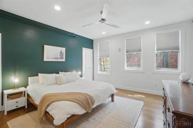 1308 Broadway St Unit 2, Cincinnati, OH 45202 - bedroom with wood finished floors, baseboards, recessed lighting, and ceiling fan