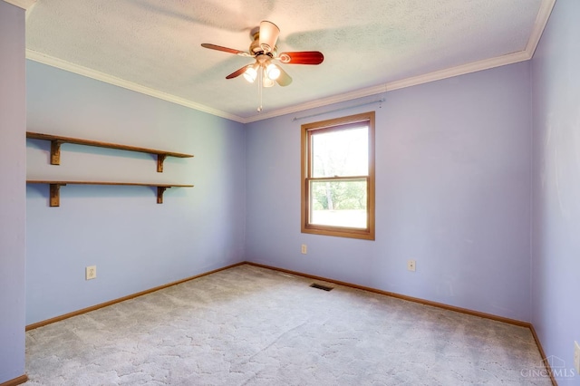 6139 N State Route 48, Clearcreek Twp, OH 45036 - carpeted empty room featuring a ceiling fan, baseboards, ornamental molding, and a textured ceiling