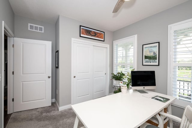 5038 Maiden Way, Liberty Twp, OH 45011 - carpeted office featuring a ceiling fan, plenty of natural light, and baseboards