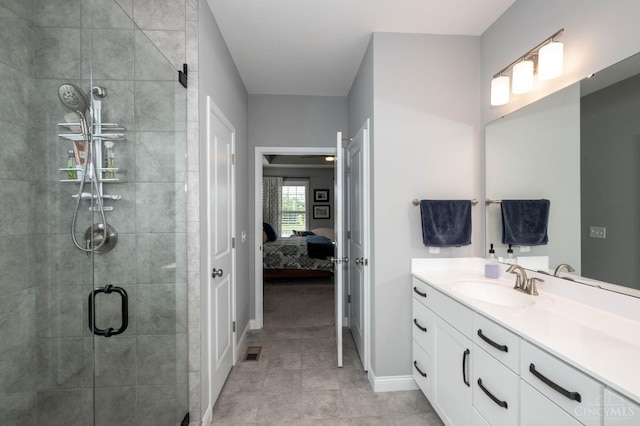 5038 Maiden Way, Liberty Twp, OH 45011 - ensuite bathroom featuring baseboards, a shower stall, vanity, tile patterned flooring, and french doors